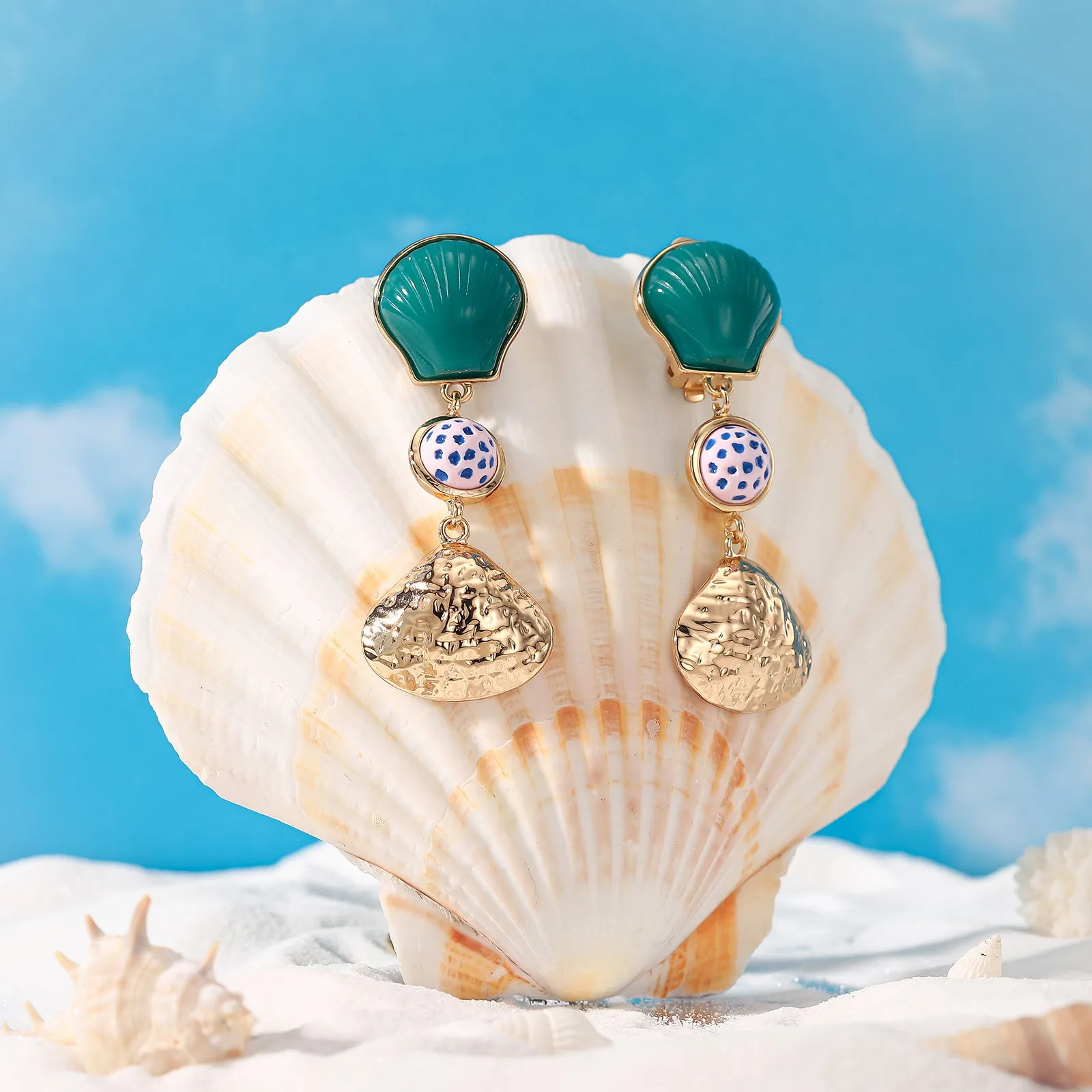 Beach Shell Clip On Earrings sold by Selenichast product image thumbnail 2