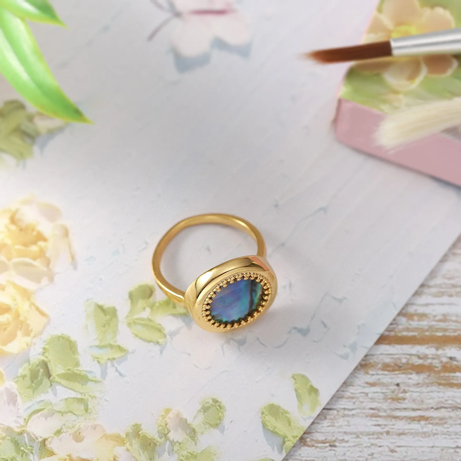 Abalone Shell Oil Painting Ring sold by Selenichast product image thumbnail 3