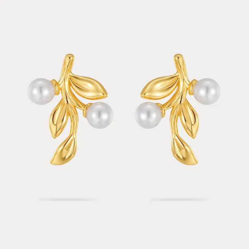 Pearl Leaf Earrings sold by Selenichast