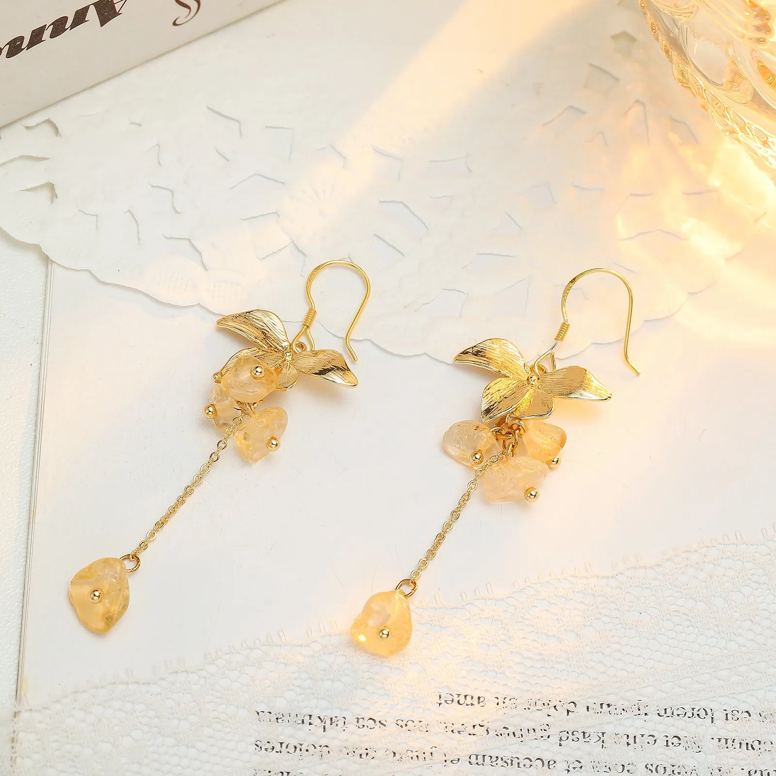 Crystal Gold Flower Beaded Earrings sold by Selenichast product image thumbnail 2