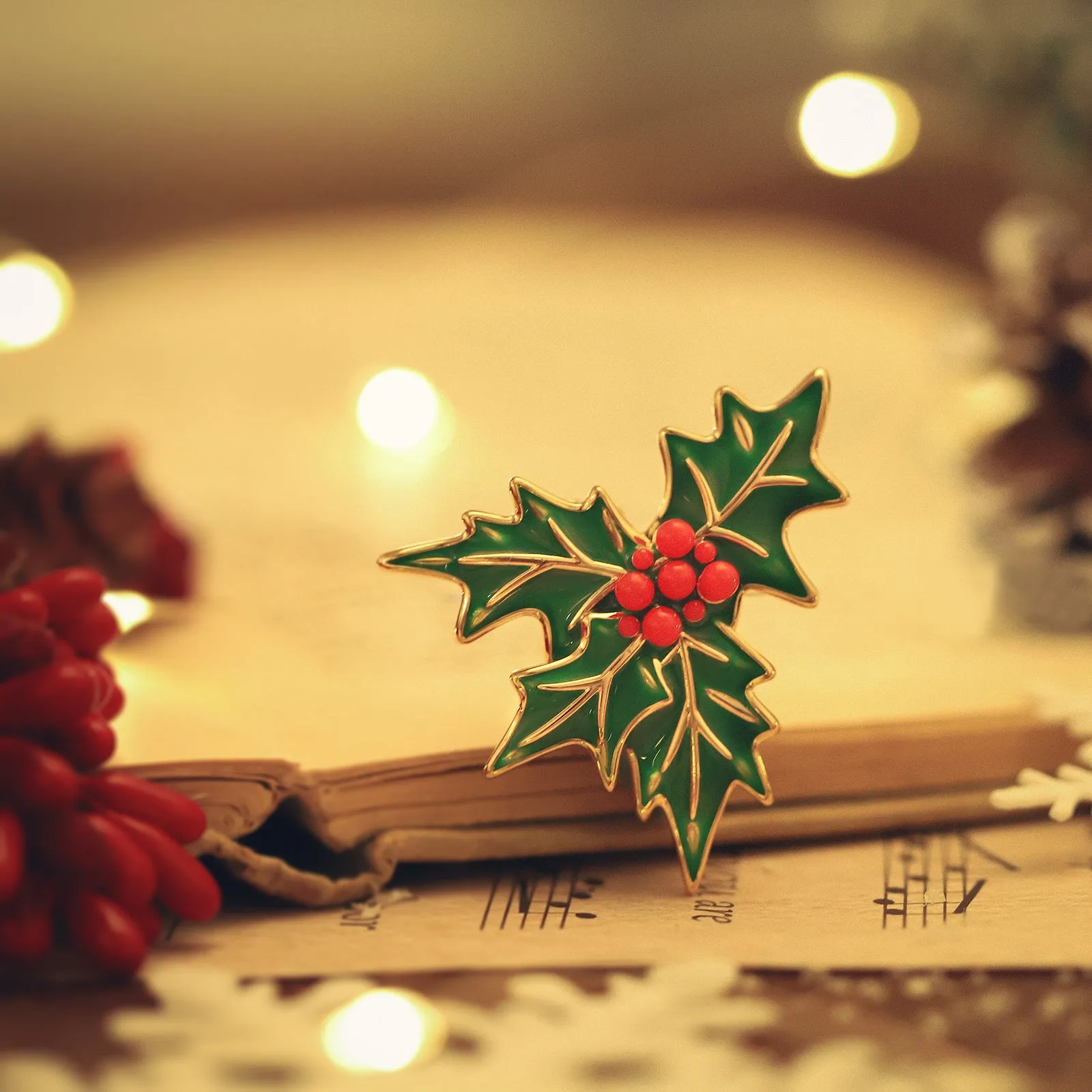 Merry Christmas Holly Brooch sold by Selenichast product image thumbnail 4