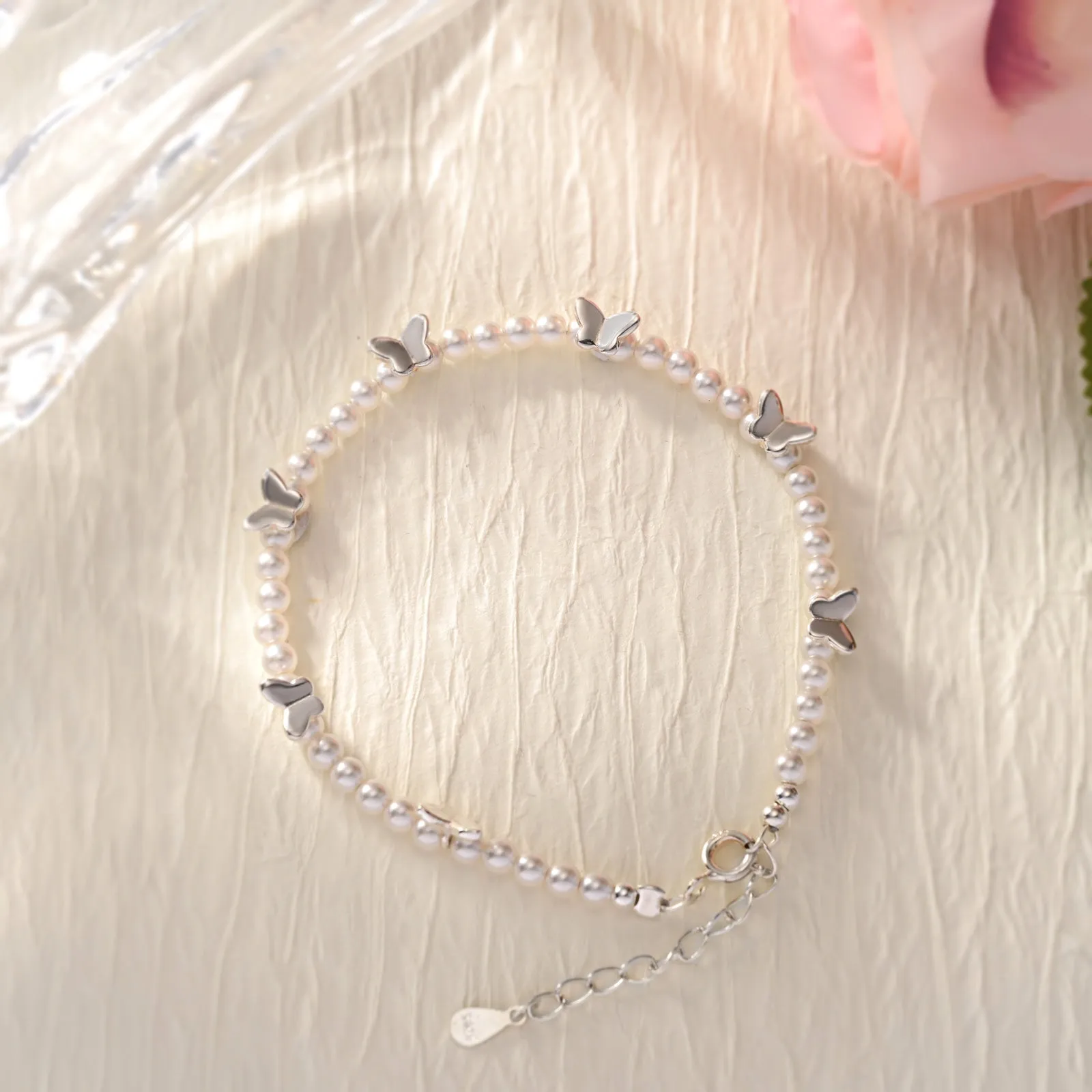 Silver Butterfly Pearl Bracelet sold by Selenichast product image thumbnail 2