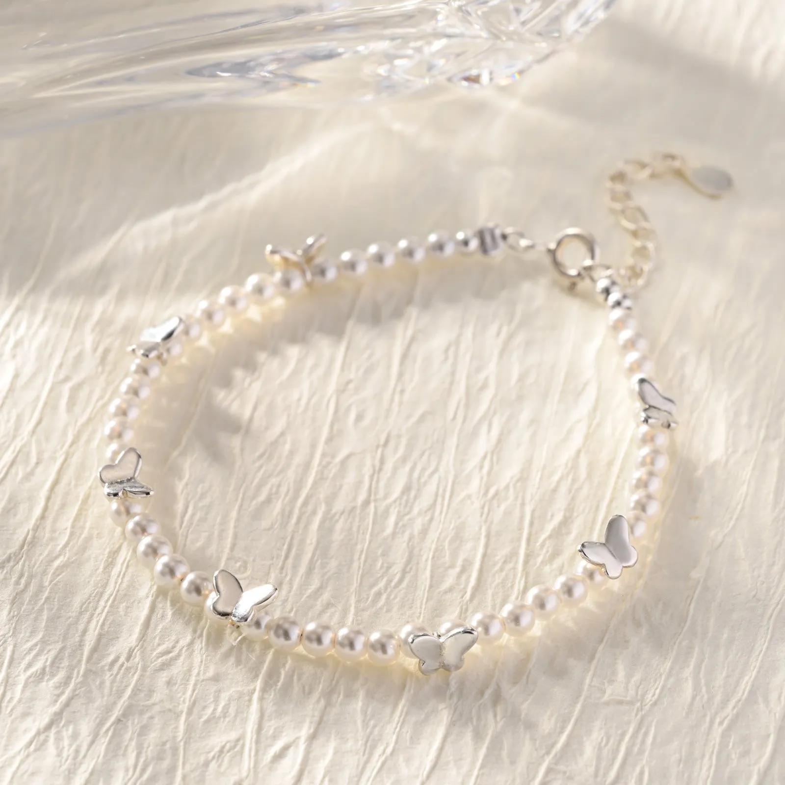 Silver Butterfly Pearl Bracelet sold by Selenichast product image thumbnail 3