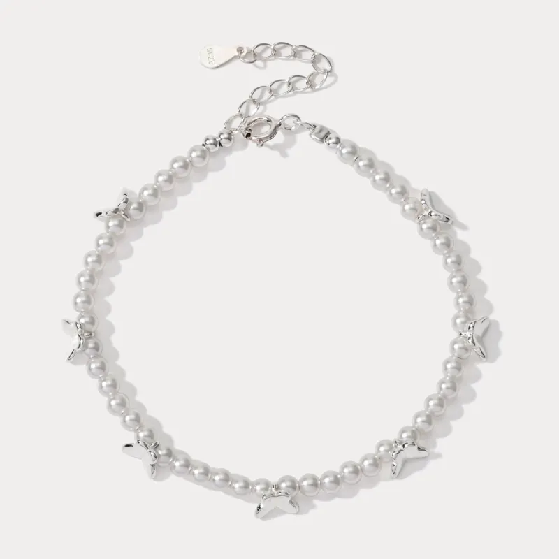Silver Butterfly Pearl Bracelet sold by Selenichast
