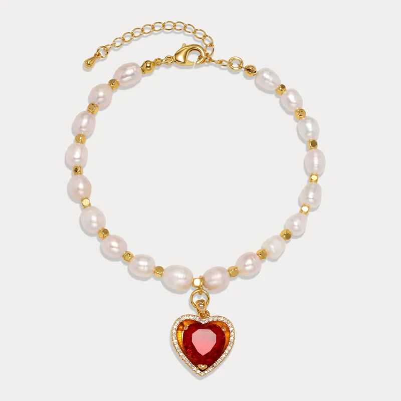 Heart Gem Pearl Necklace & Bracelet sold by Selenichast