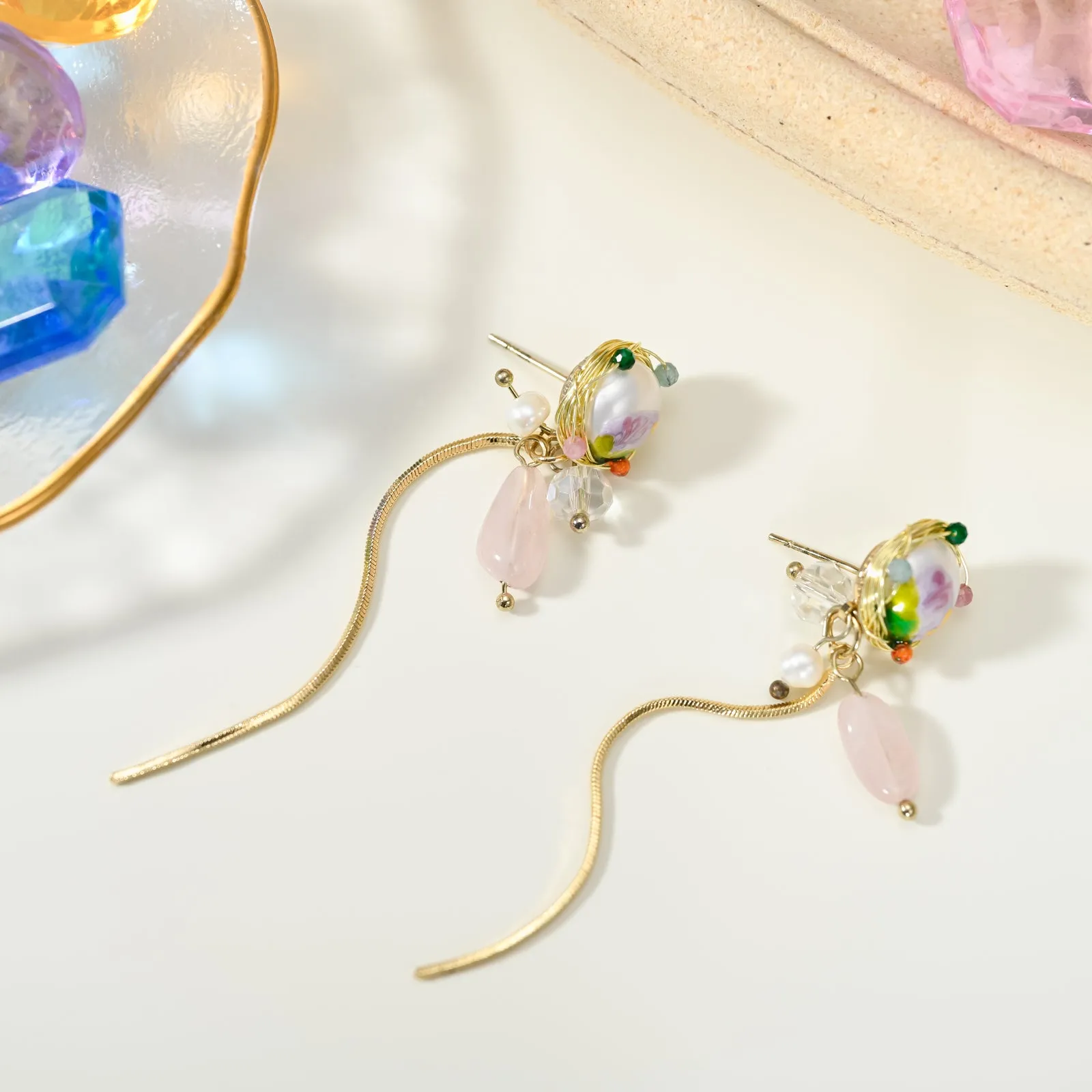 Long Tassel Pearl Crystal Dangle Earrings sold by Selenichast product image thumbnail 3