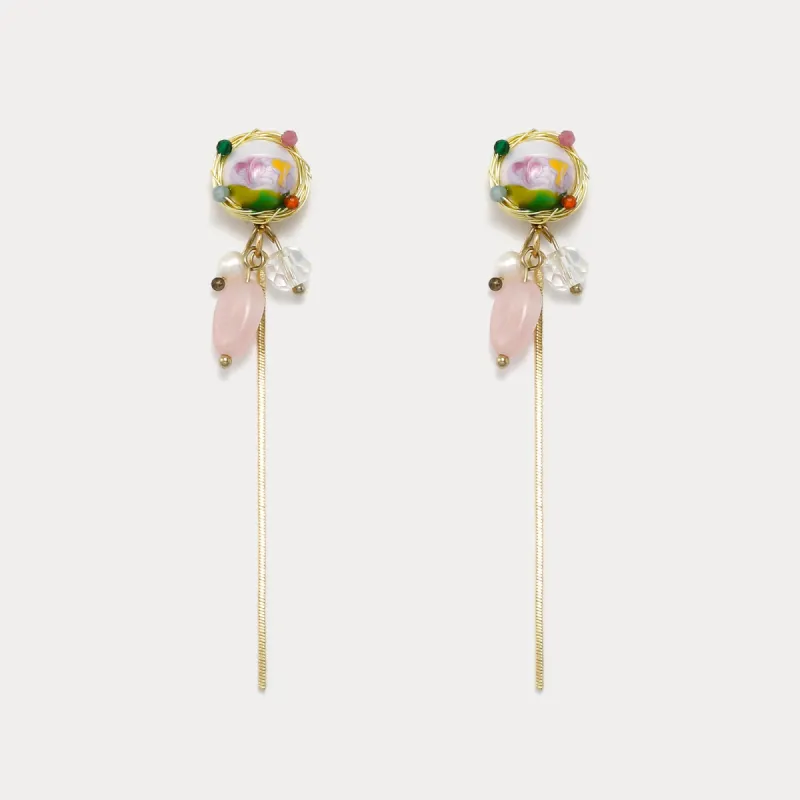 Long Tassel Pearl Crystal Dangle Earrings sold by Selenichast