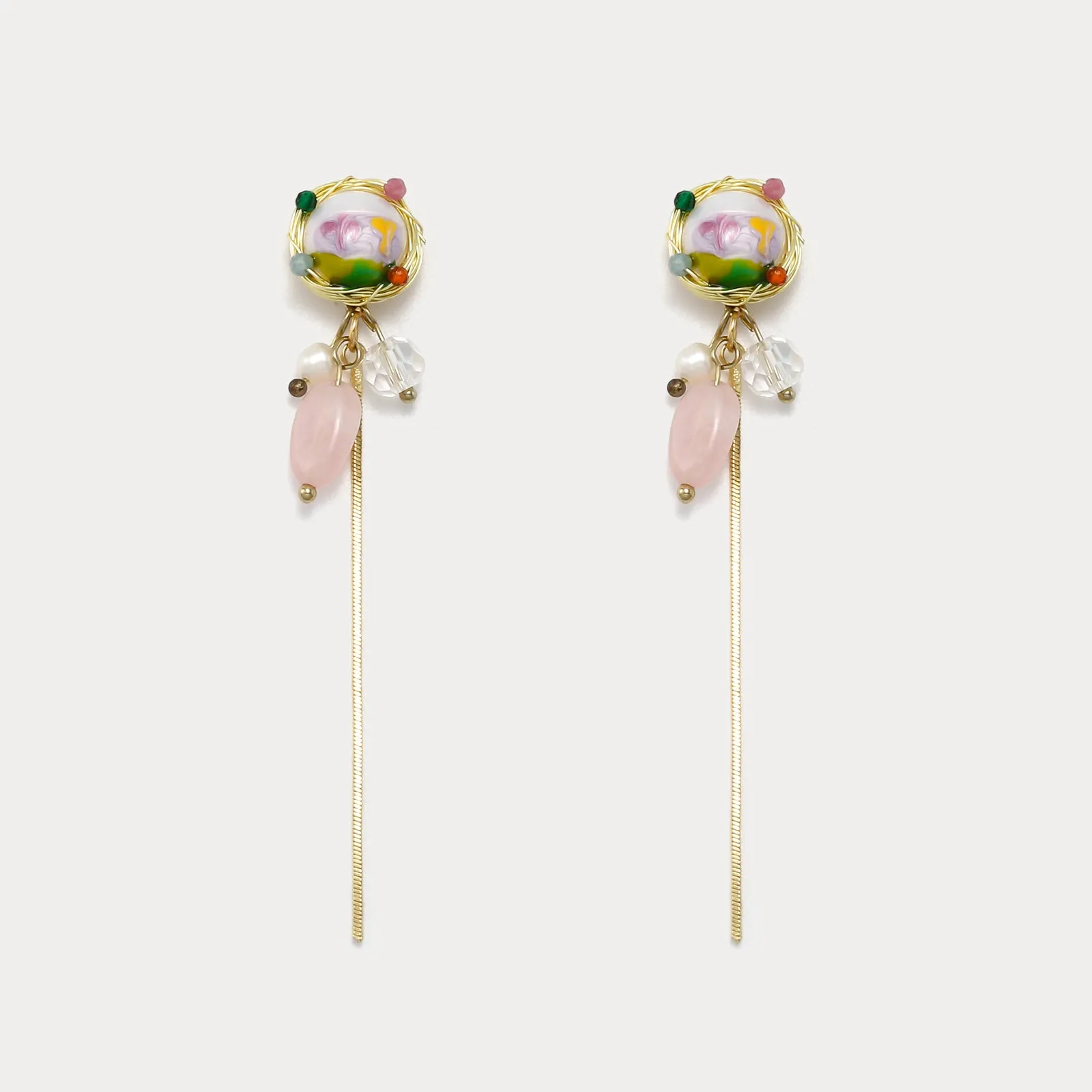 Long Tassel Pearl Crystal Dangle Earrings sold by Selenichast