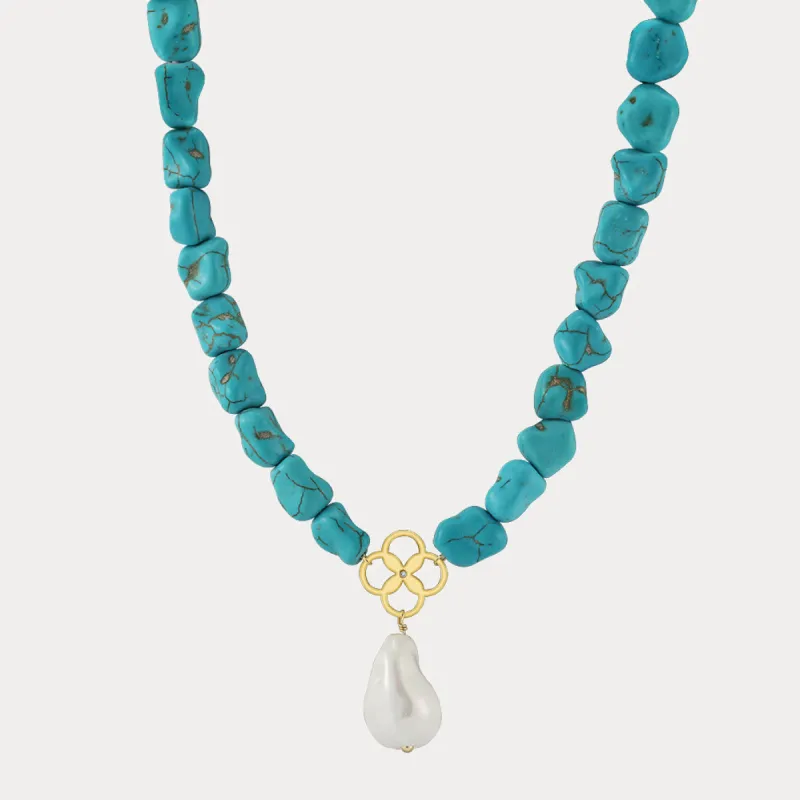 Turquoise Baroque Pearl Pendant Necklace sold by Selenichast