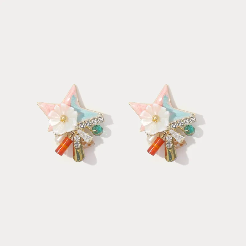 Star Earrings with Flower sold by Selenichast