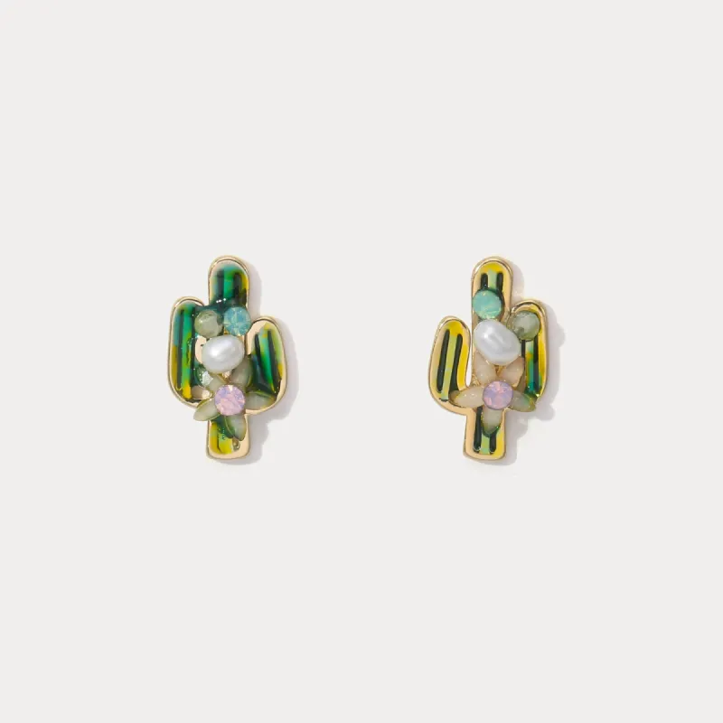 Cactus Stud Earrings with Pearl sold by Selenichast