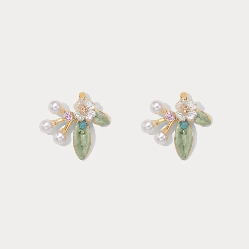 Flower Earrings with Pearl sold by Selenichast