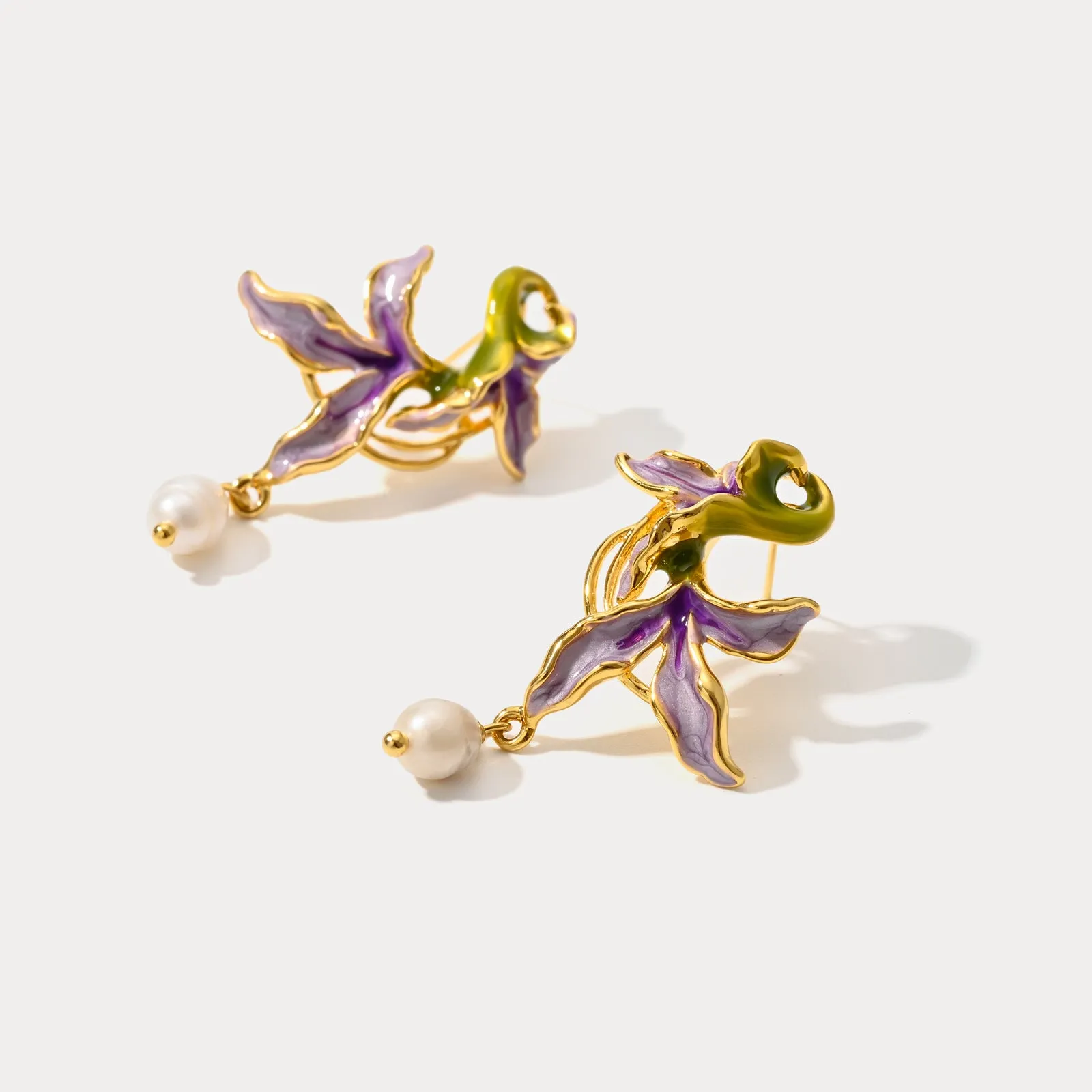 Purple Iris Flower Pearl Earrings sold by Selenichast product image thumbnail 5