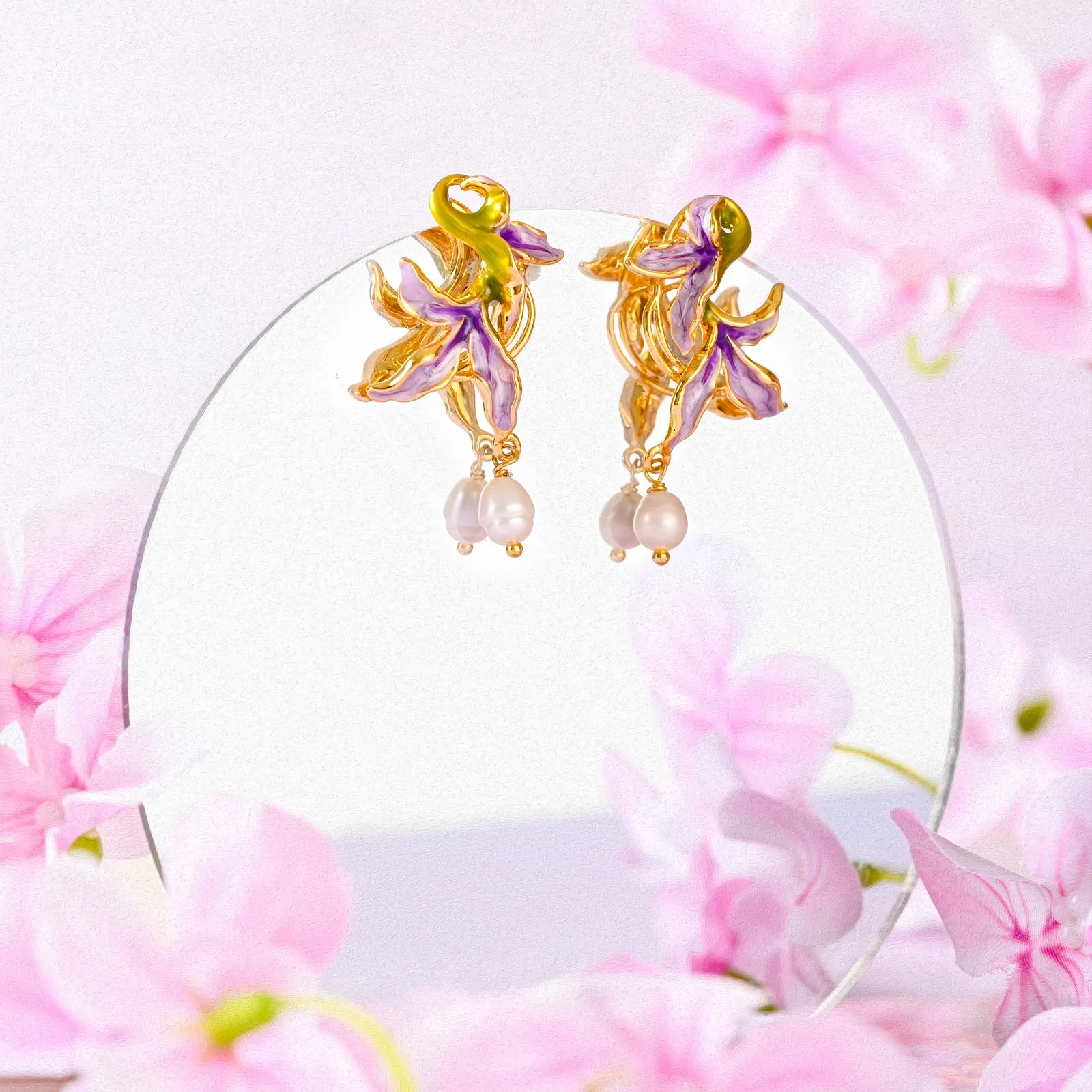 Purple Iris Flower Pearl Earrings sold by Selenichast product image thumbnail 3