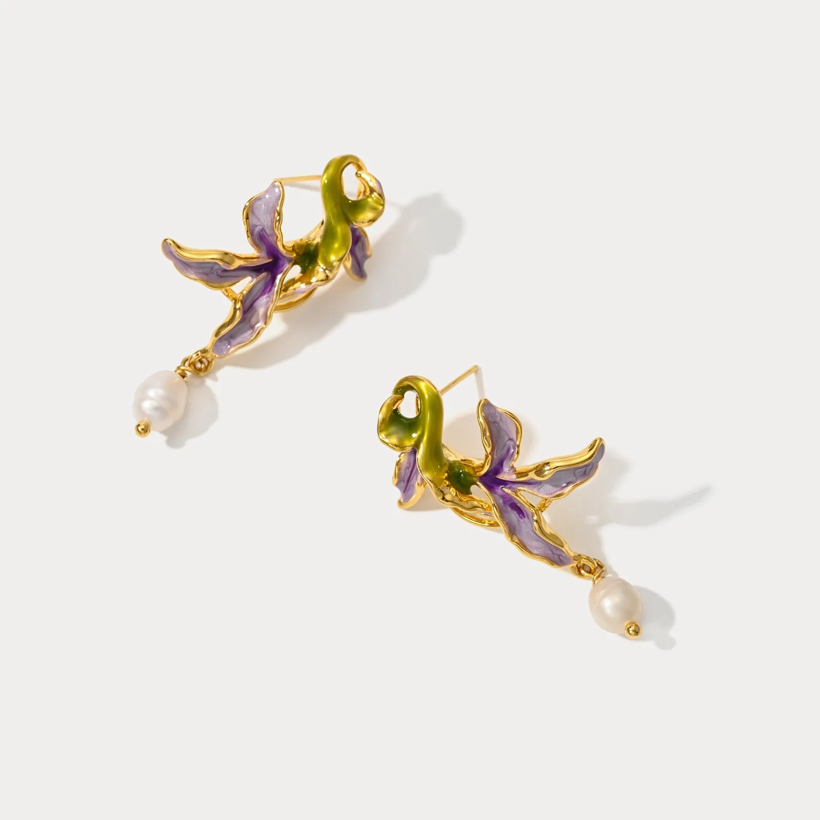 Purple Iris Flower Pearl Earrings sold by Selenichast product image thumbnail 4