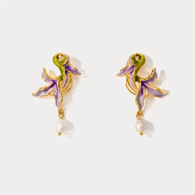 Purple Iris Flower Pearl Earrings sold by Selenichast