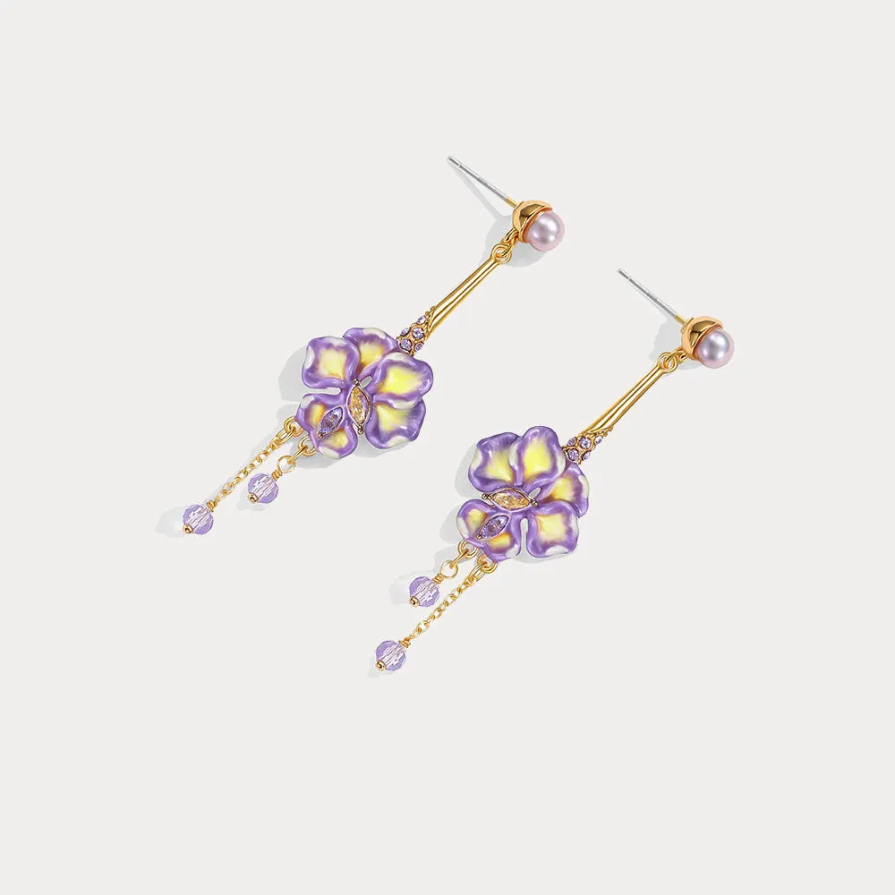 Iris Flower Crystal Drop Earrings sold by Selenichast product image thumbnail 5