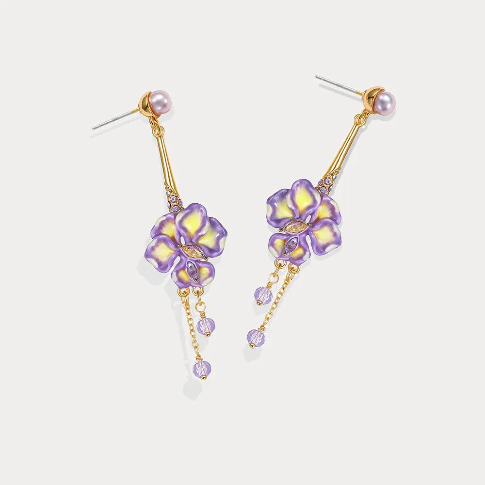 Iris Flower Crystal Drop Earrings sold by Selenichast product image thumbnail 3