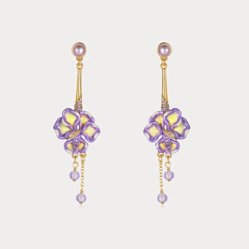 Iris Flower Crystal Drop Earrings sold by Selenichast