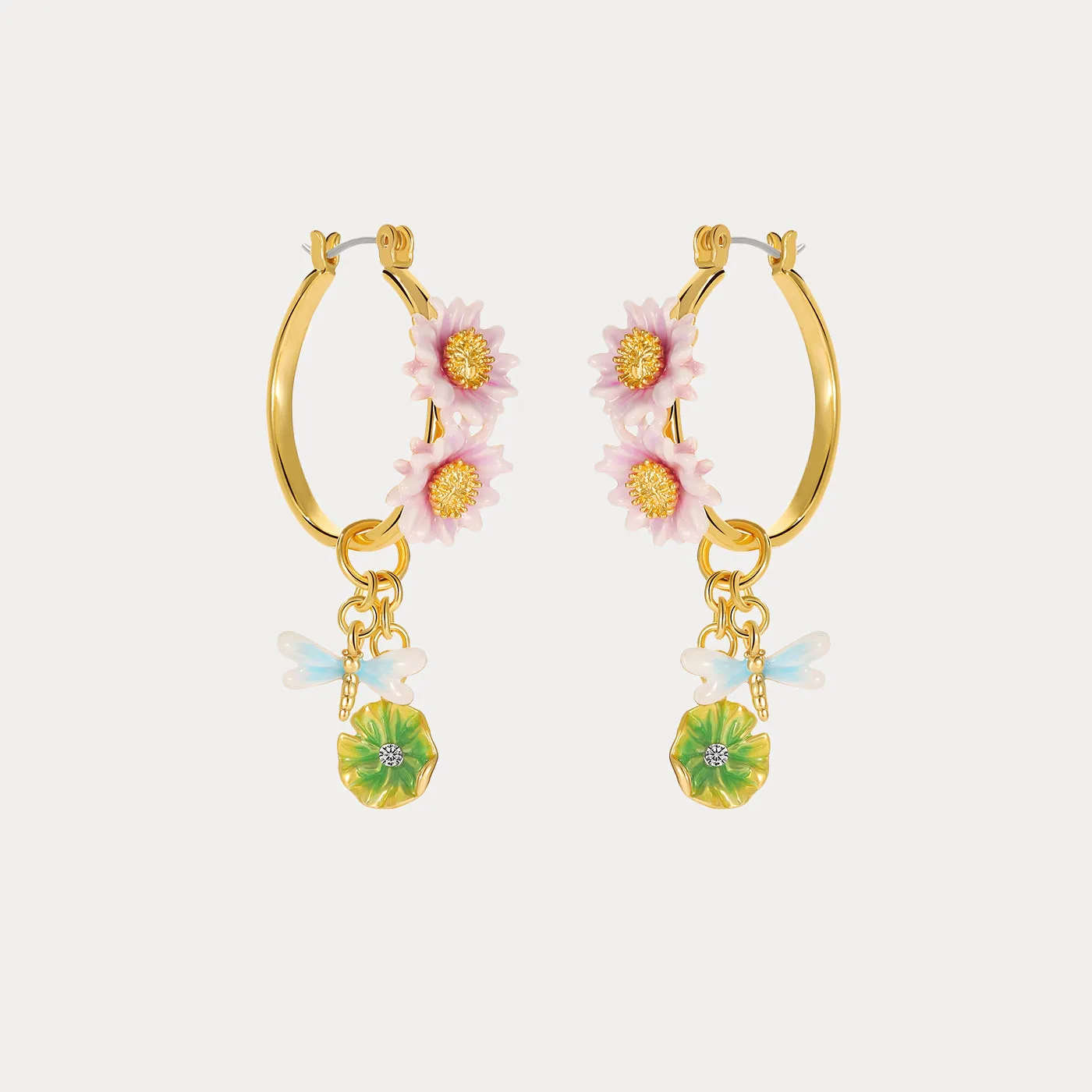 Lotus Dragonfly Hoop Earrings sold by Selenichast