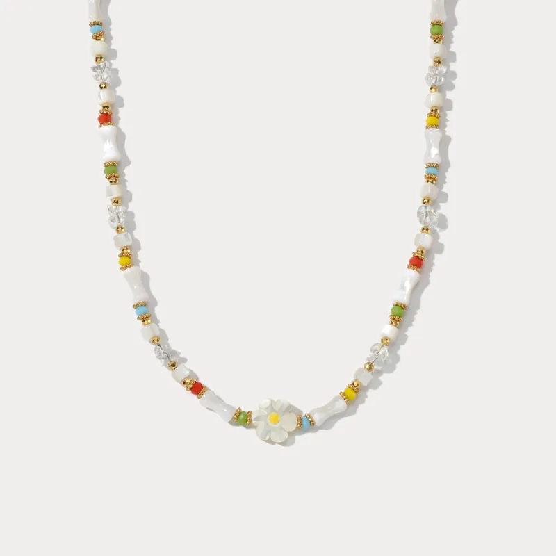 Boho Colorful Beaded Necklace with Flower sold by Selenichast