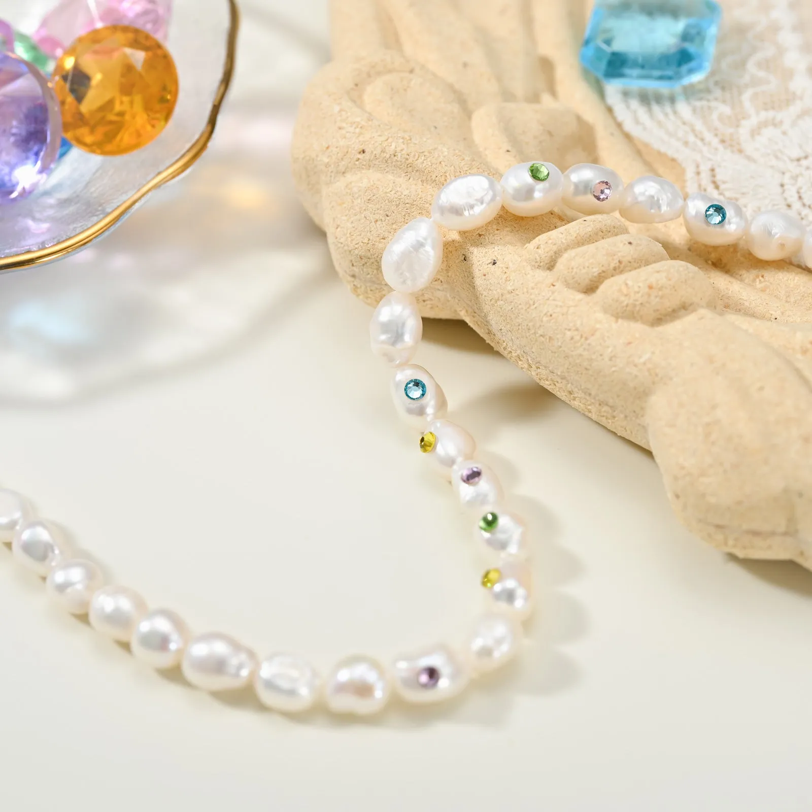 Rainbow Rhinestone Baroque Pearl Necklace sold by Selenichast product image thumbnail 3