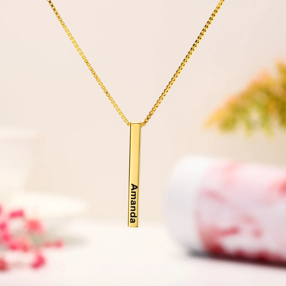 Slender Engraved 3D Bar Name Necklace sold by Selenichast
