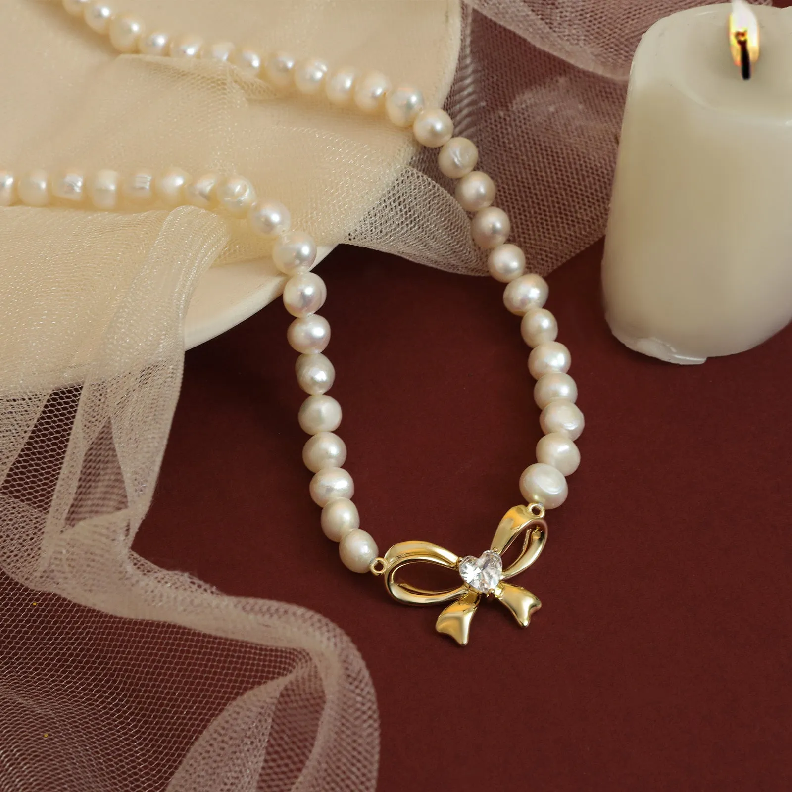 Pearl Bow Necklace sold by Selenichast product image thumbnail 3