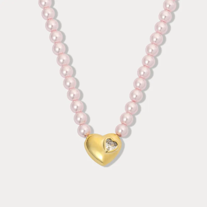 Heart Pink Pearl Necklace sold by Selenichast