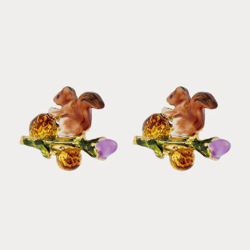 Squirrel Enamel Earrings made by Selenichast