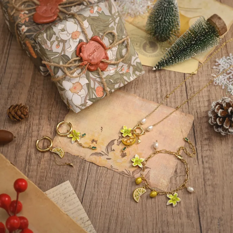 Flower Lemon Jewelry Set with Gift Wrapping sold by Selenichast