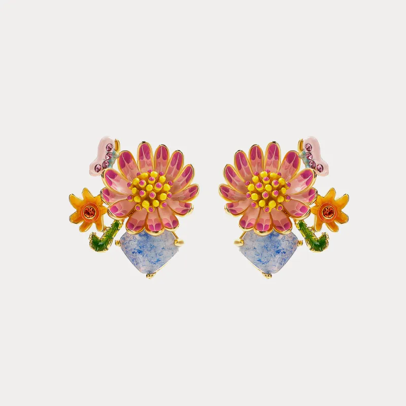 Pink Daisy Clip-on Earrings sold by Selenichast