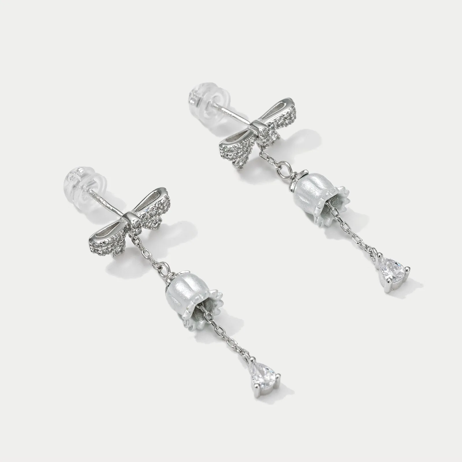 Lily Of The Valley Bow Silver Earrings sold by Selenichast product image thumbnail 4