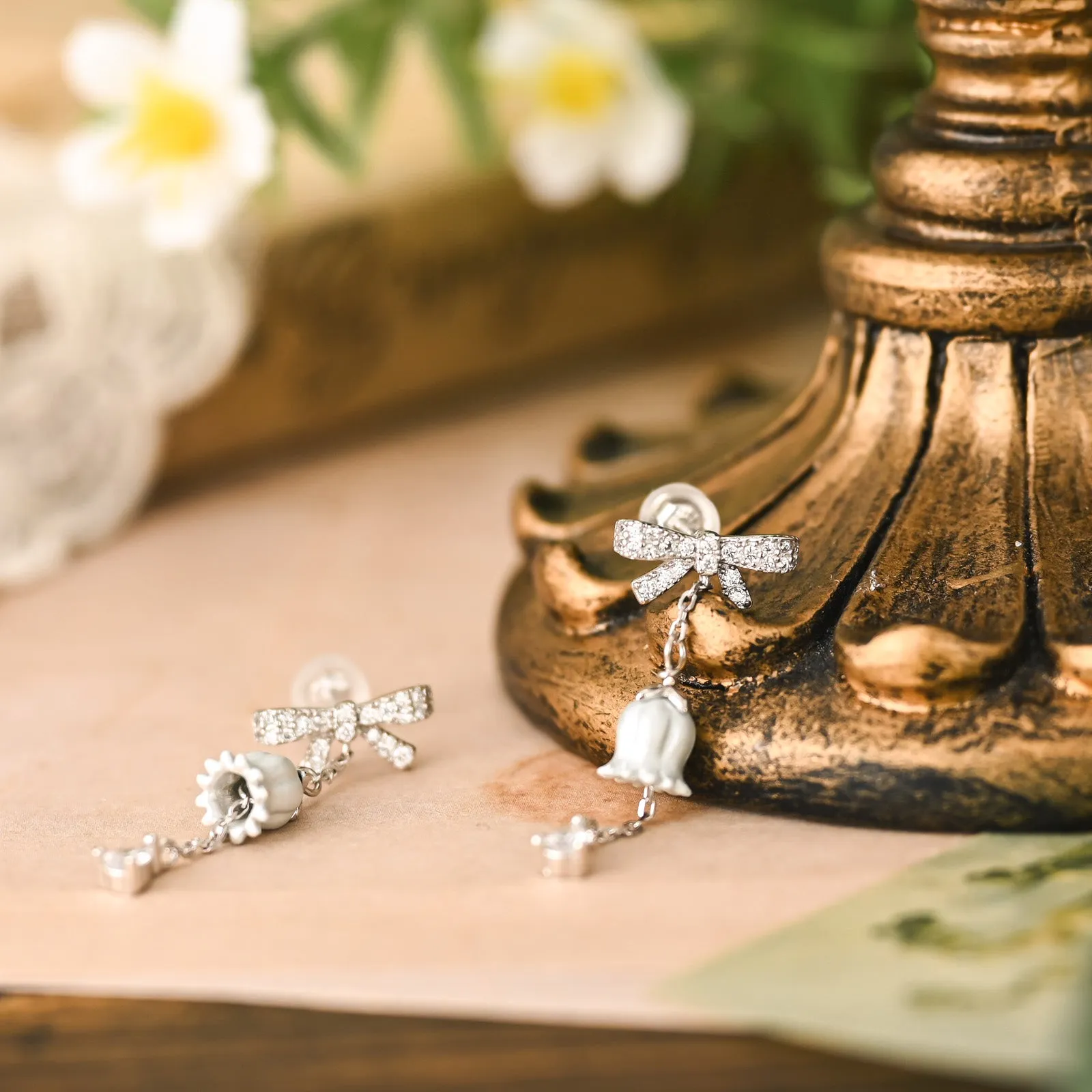 Lily Of The Valley Bow Silver Earrings sold by Selenichast product image thumbnail 3