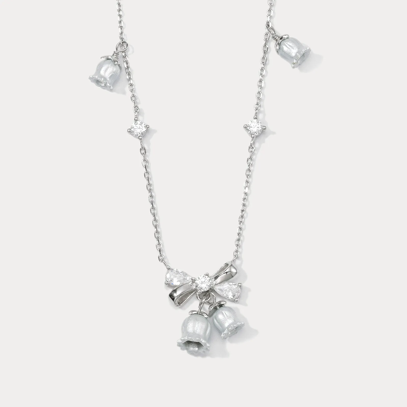 Lily Of The Valley Bow Silver Necklace sold by Selenichast product image thumbnail 2