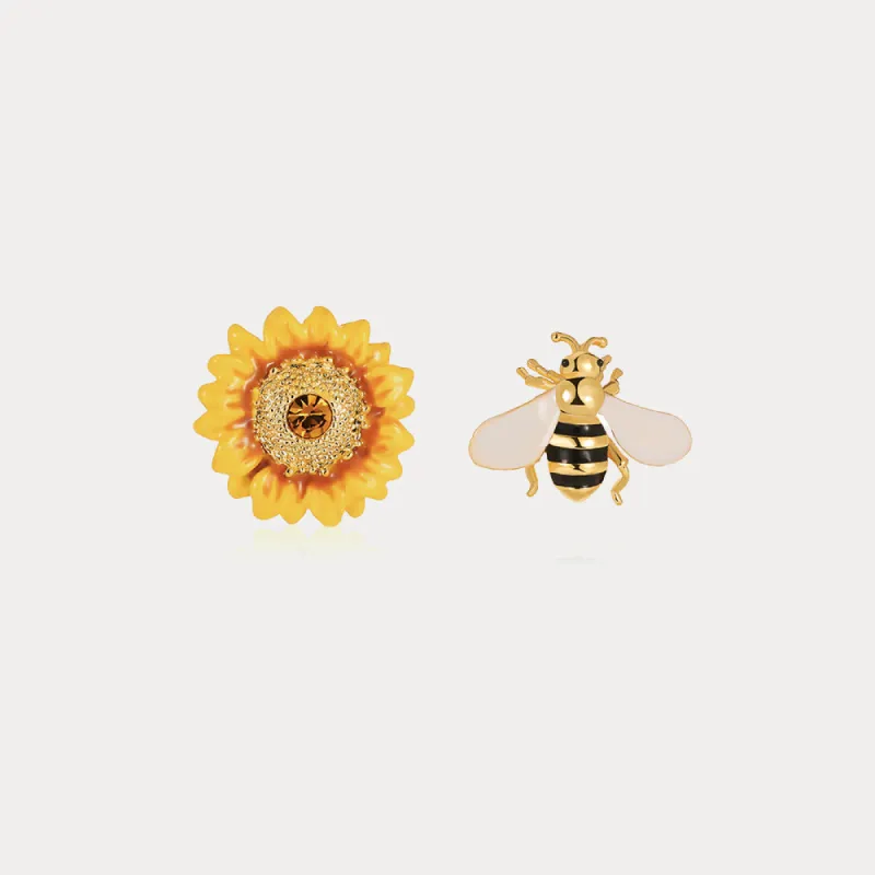 Sunflower & Bee Stud Earrings sold by Selenichast