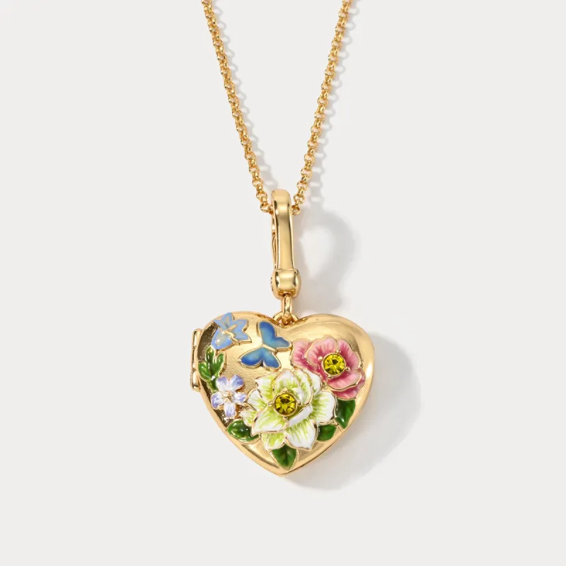 Flower Heart Shaped Locket Necklace sold by Selenichast