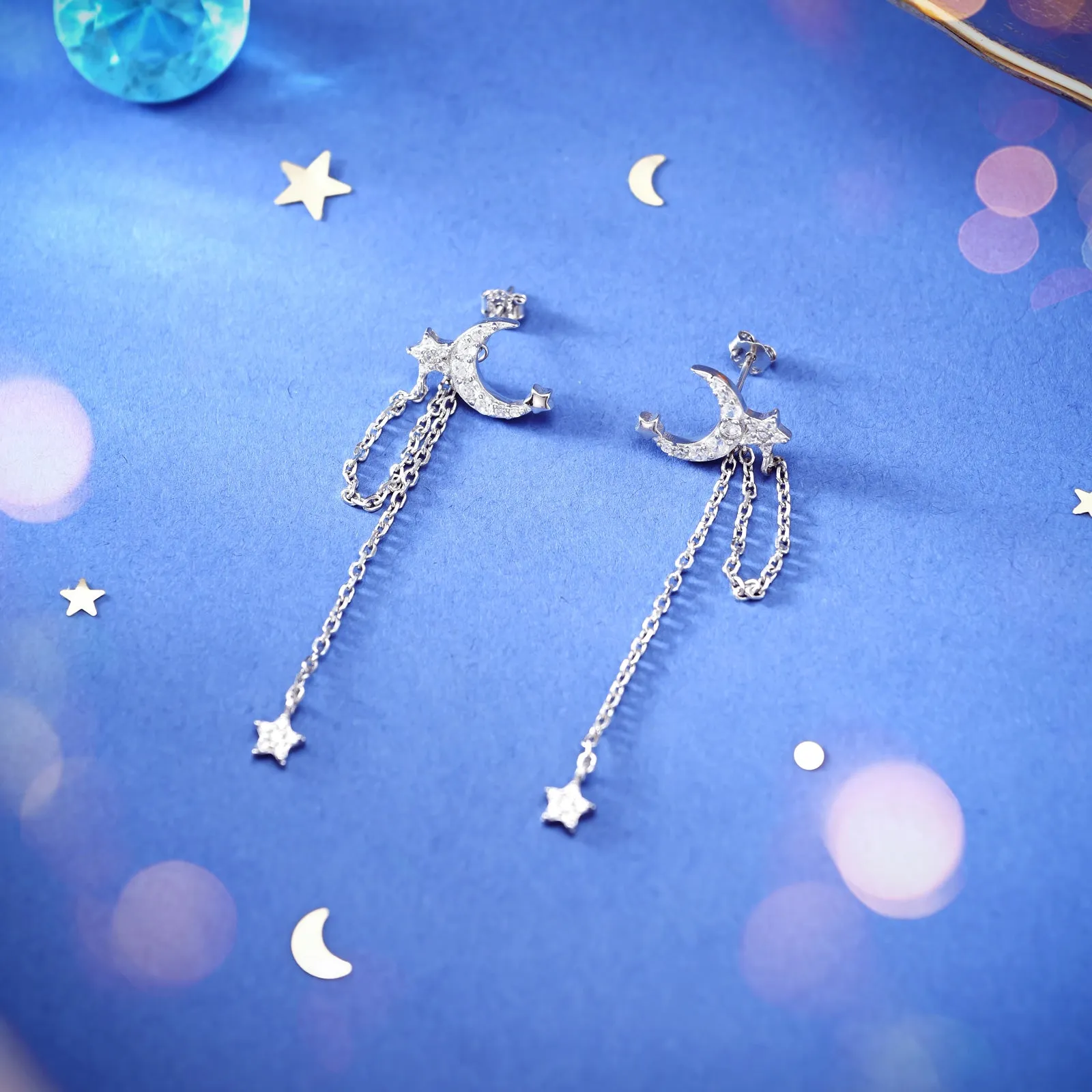 Moon and Star Drop Earrings sold by Selenichast product image thumbnail 3