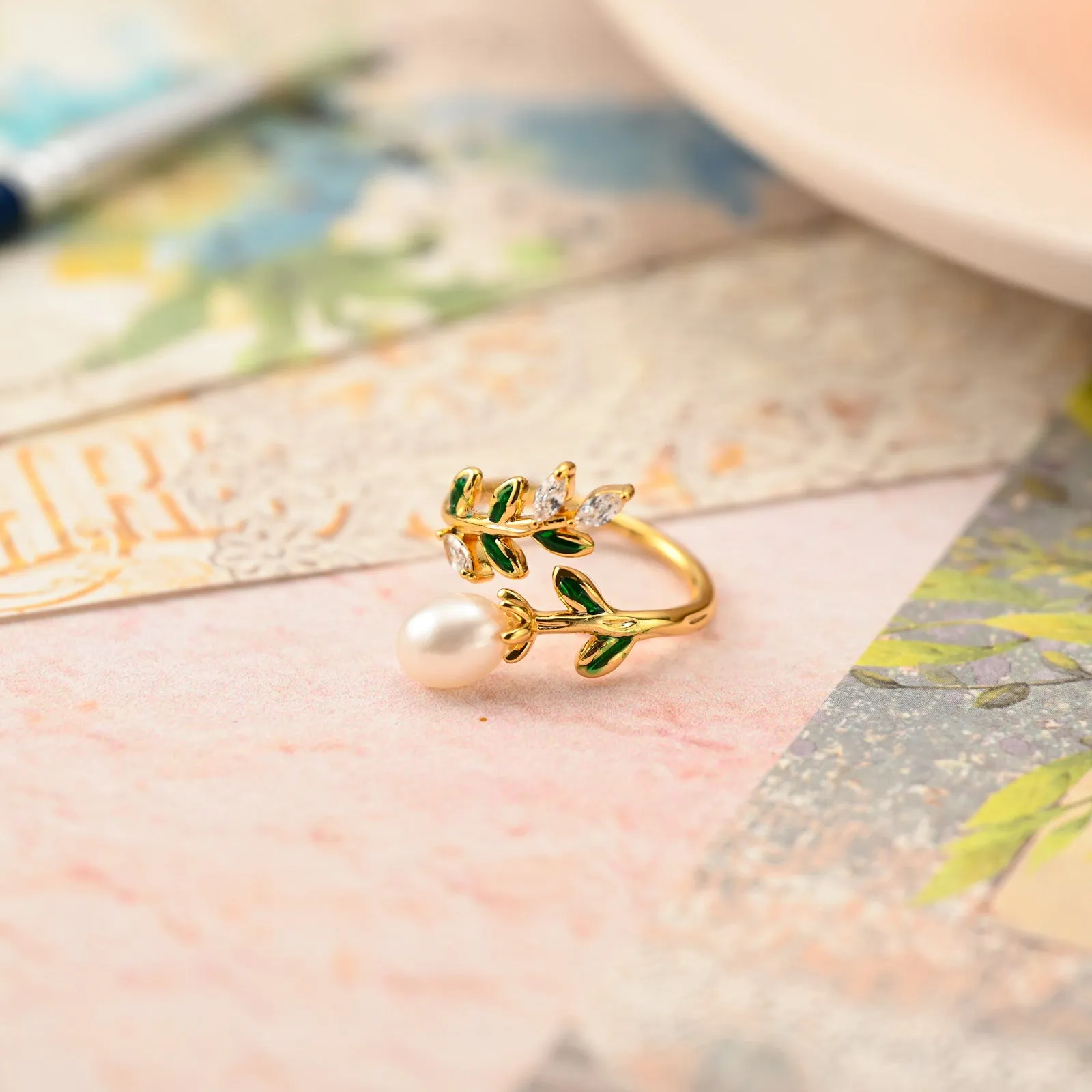 Leaf Pearl Ring sold by Selenichast product image thumbnail 2