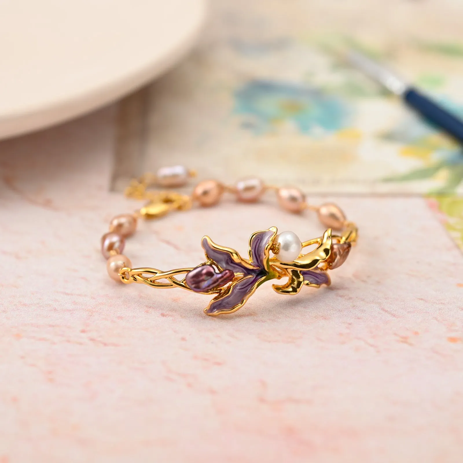 Iris Flower Pearl Bracelet sold by Selenichast product image thumbnail 3