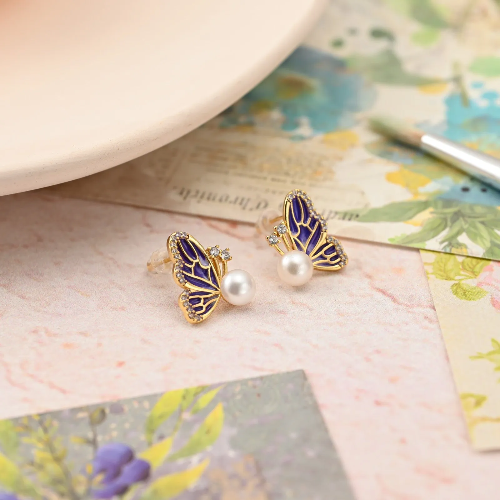Butterfly Pearl Earrings sold by Selenichast product image thumbnail 2