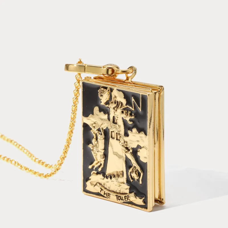 Tarot Locket Necklace-The Tower sold by Selenichast