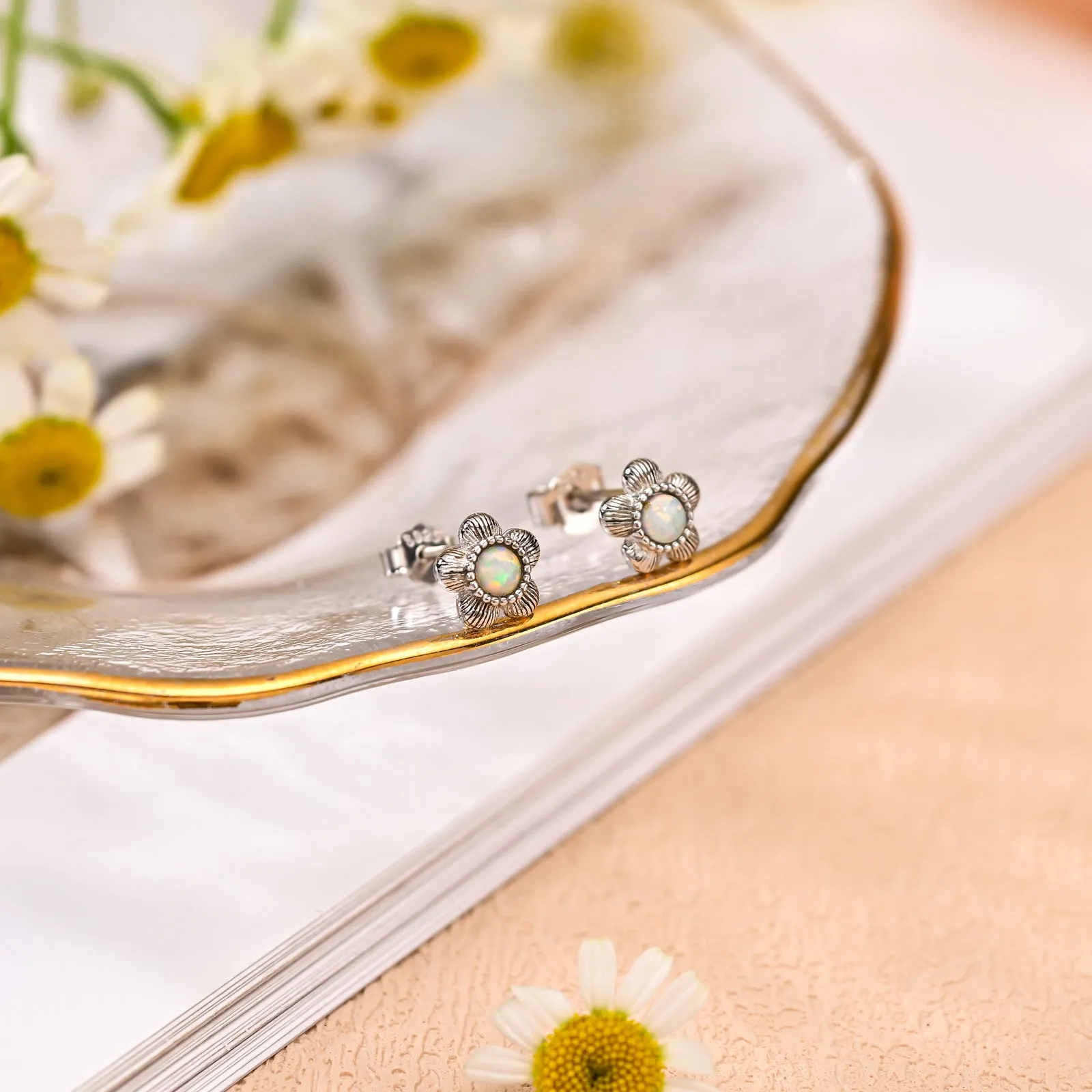 Flower Opal Stud Earrings sold by Selenichast product image thumbnail 3