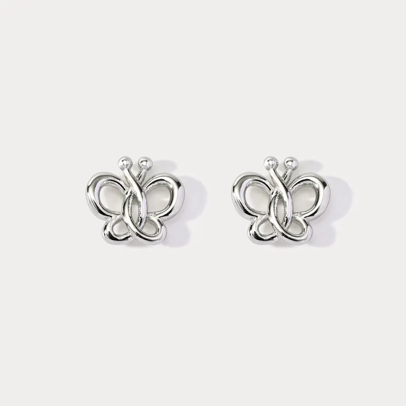 Silver Butterfly Stud Earrings sold by Selenichast