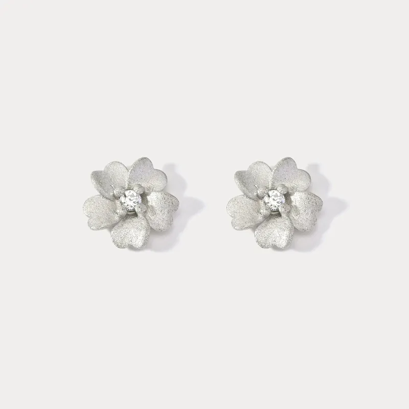 Silver Flower Stud Earrings sold by Selenichast