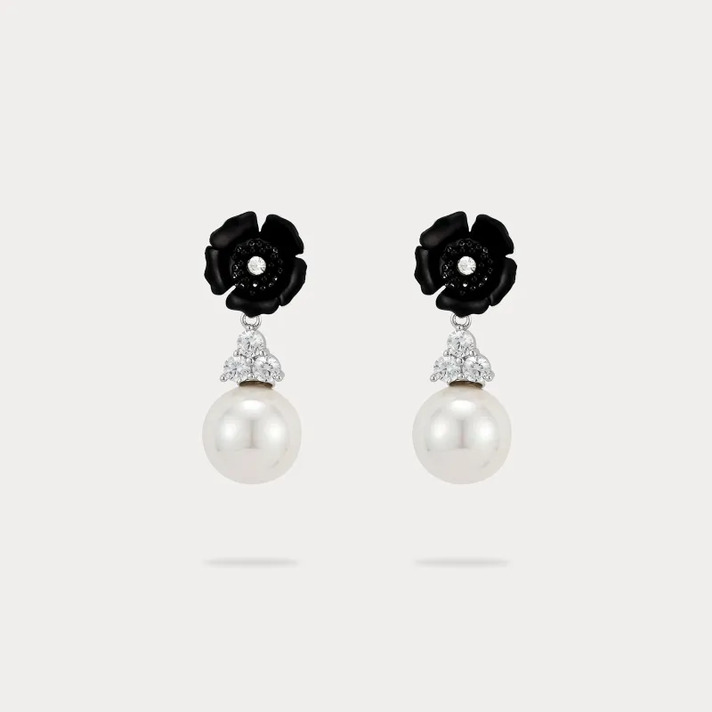 Black Flower Pearl Earrings sold by Selenichast