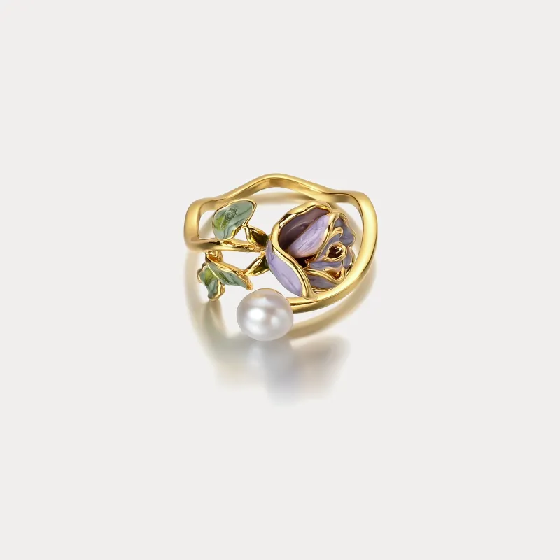Oil Painting Flower Pearl Ring sold by Selenichast