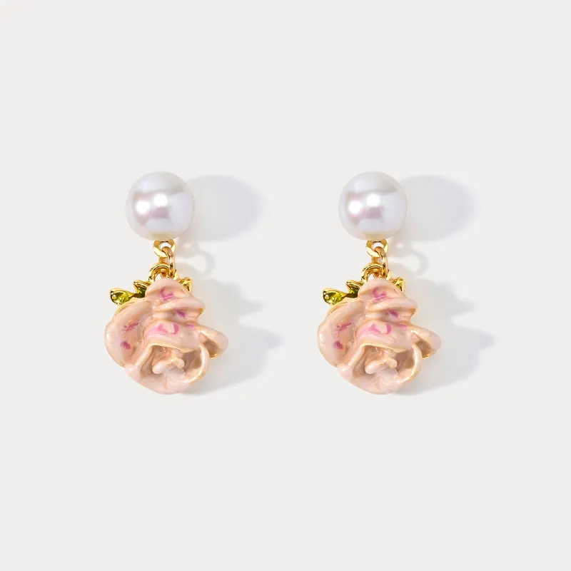 Oil Painting Rose Pearl Earrings sold by Selenichast