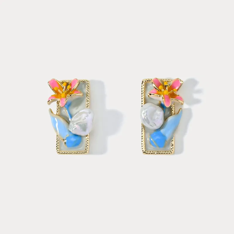 Oil Painting Flower Pearl Earrings sold by Selenichast
