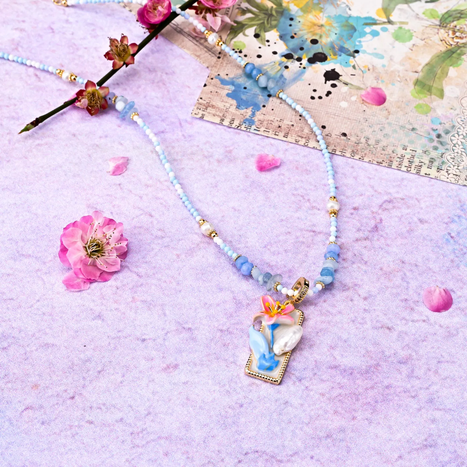 Oil Painting Flower Bead Necklace sold by Selenichast product image thumbnail 2